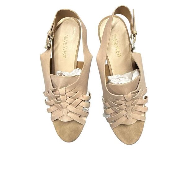 Nine West Women's Tan Nude Leather Woven Criss Cross Heels Size 8.5 - Picture 2 of 8